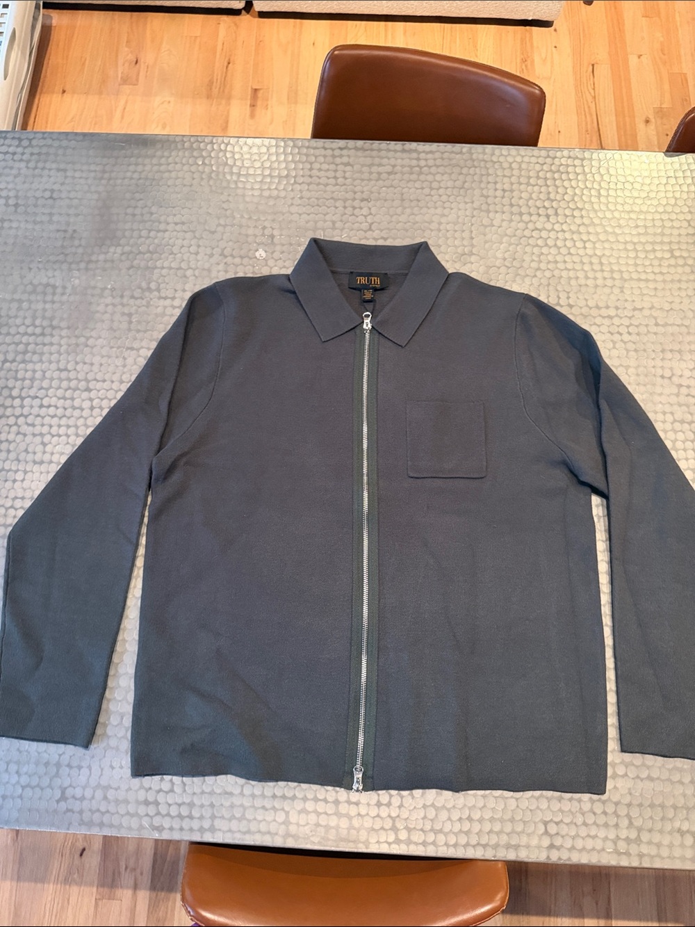 Truth Zip-Front Collared Knit Jacket in Charcoal Gray